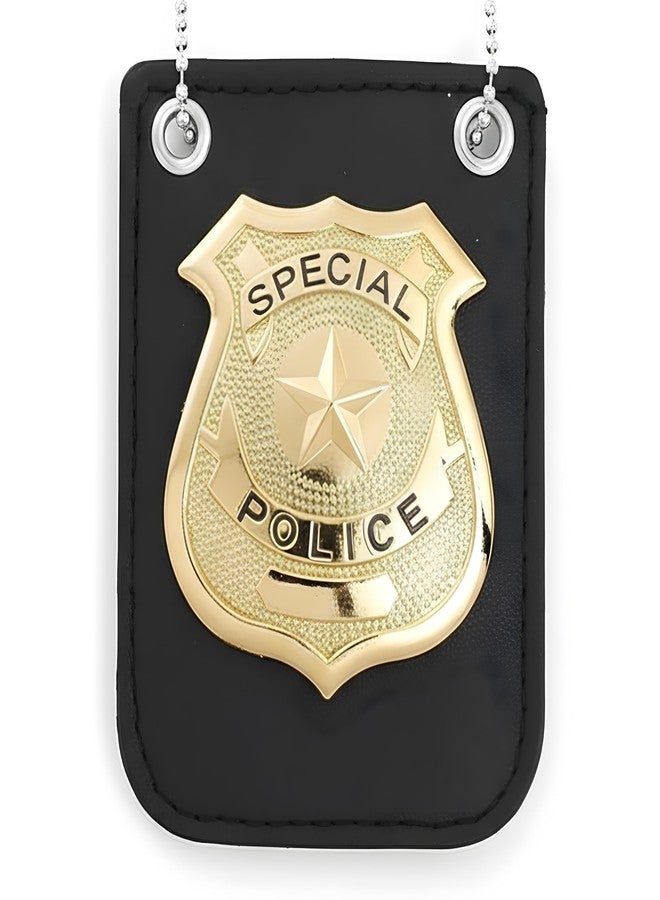 Finduat Police Badge with Chain and Belt Clip, Gold Detective Role Play Costume Accessory - Image 1